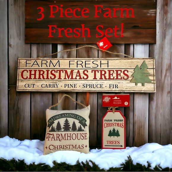FARM FRESH CHRISTMAS TREE DECOR BUNDLE - 3 PIECES, ALL NEW WITH TAGS! - Picture 1 of 13